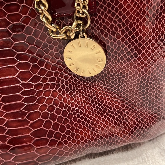 Stuart Weitzman small tote/large purse, red reptile see pics for measurements - Picture 2 of 9